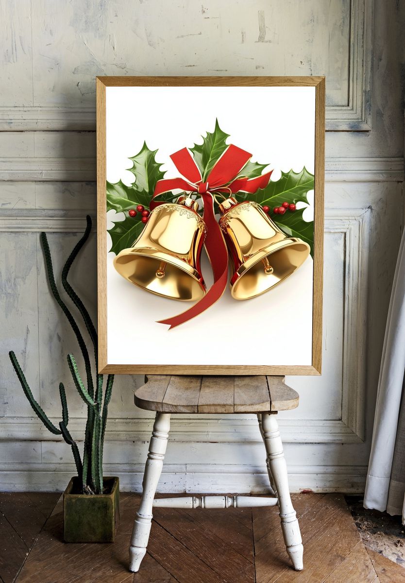 Christmas Bells Botanical Print. room preview