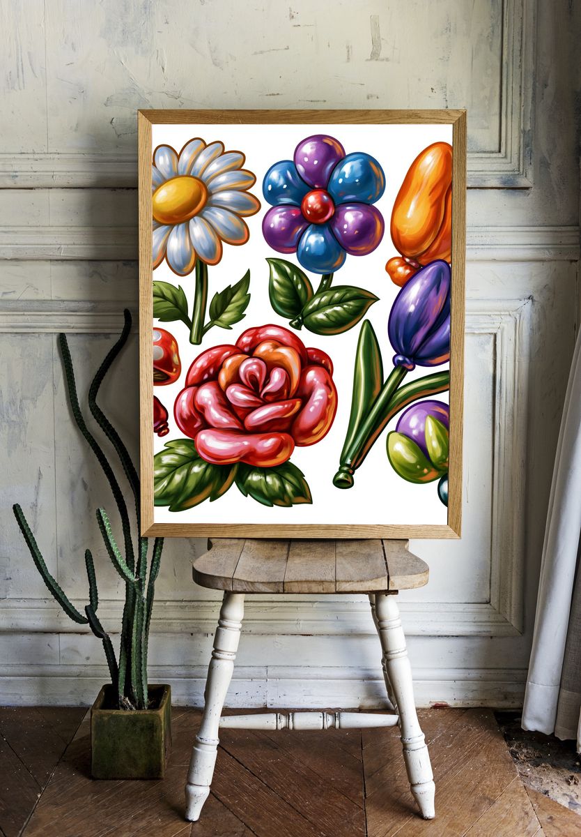 Whimsical Floral Bouquet Print. room preview