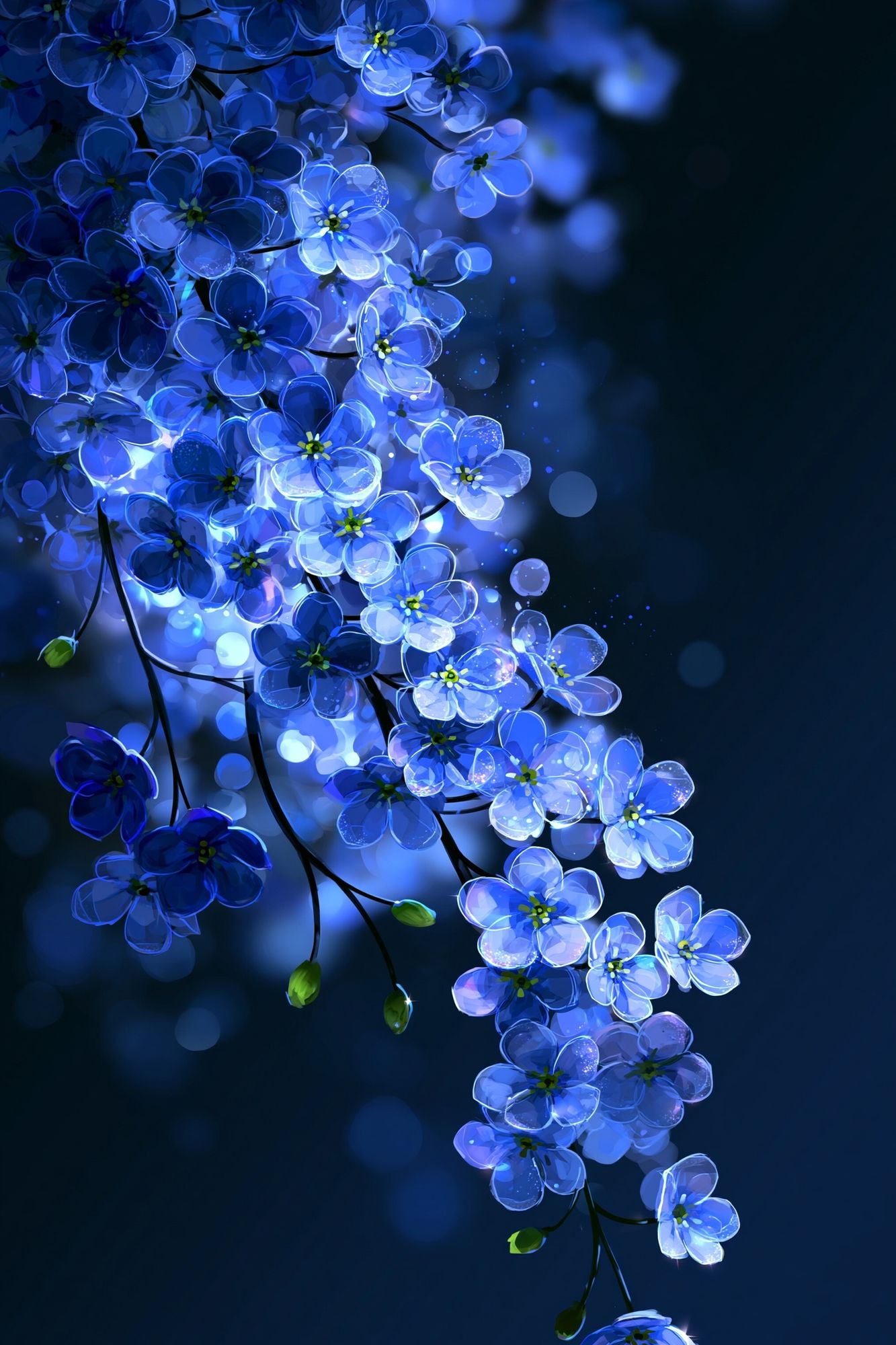 Blue Blossom Cascade Illustration Poster. poster — botanical art