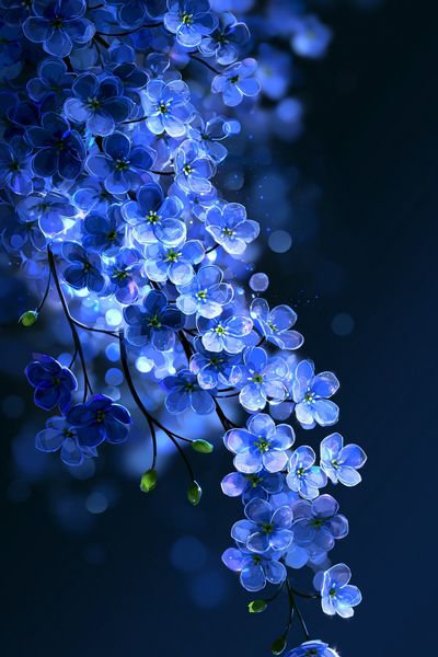 Blue Blossom Cascade Illustration Poster.
