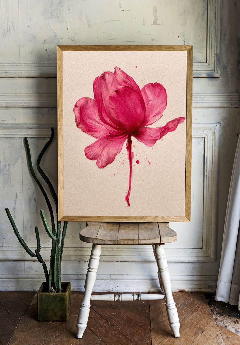 Pink Bloom Watercolor Print. — room view 1