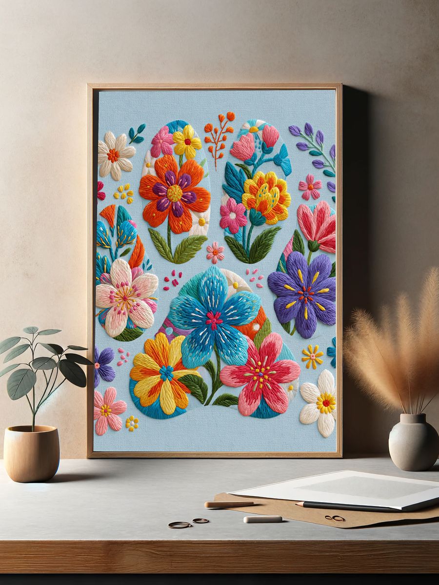 Embroidered Floral Bouquet Print. — room view 2