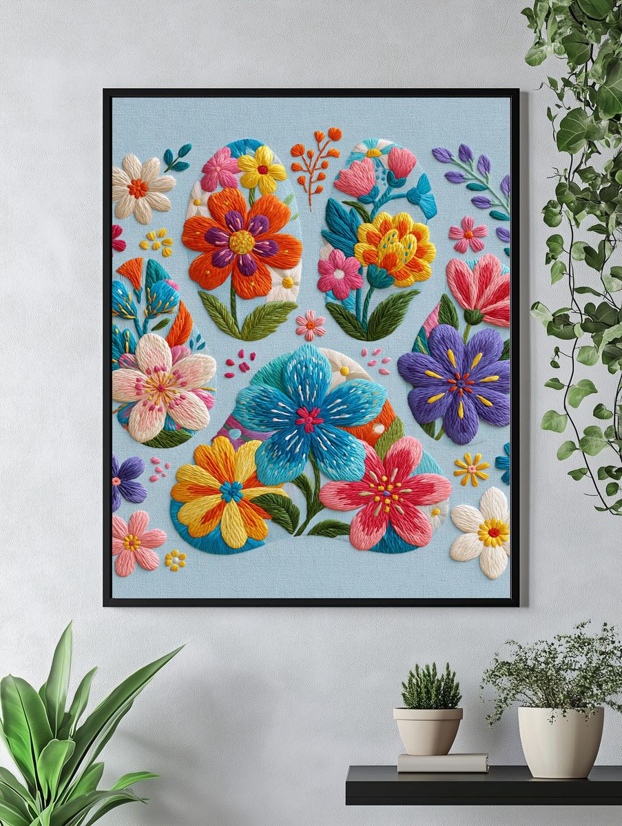Embroidered Floral Bouquet Print. — room view 4