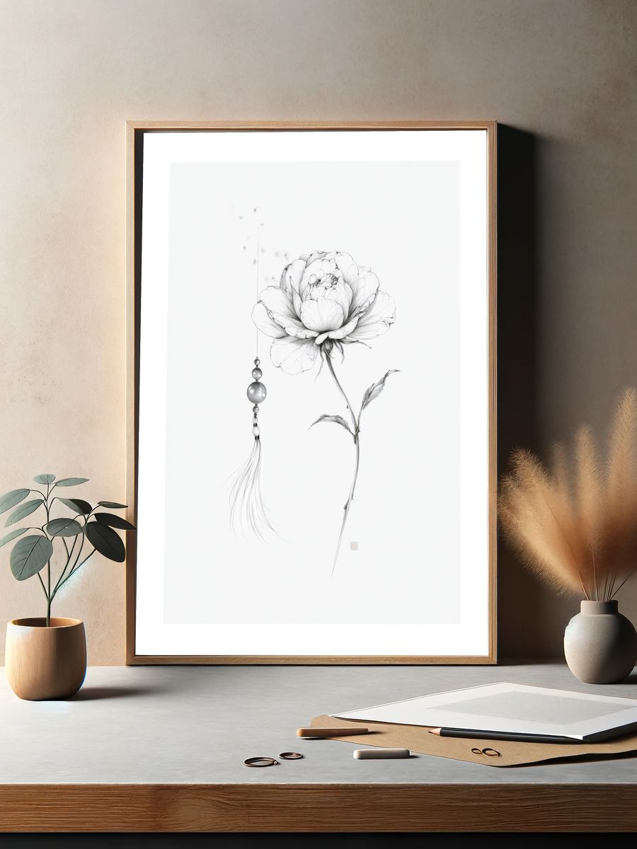 Peony Ink Blossom Print. — room view 2