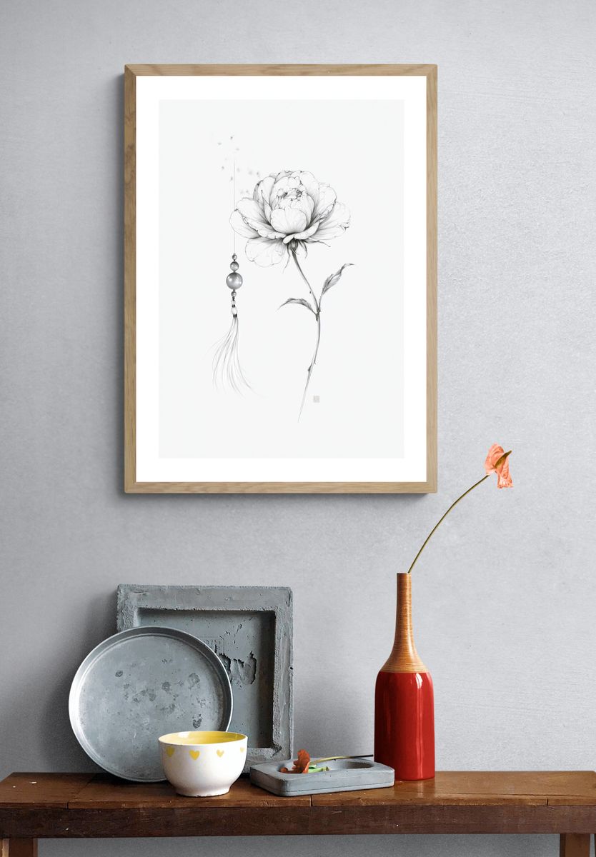 Peony Ink Blossom Print. — room view 3