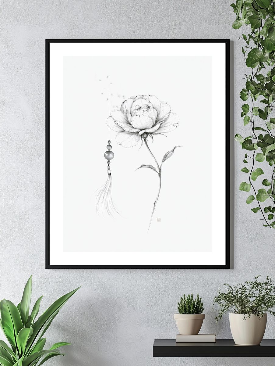 Peony Ink Blossom Print. — room view 4