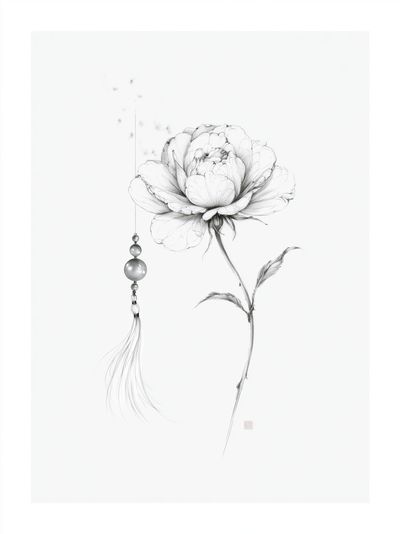 Peony Ink Blossom Print. poster