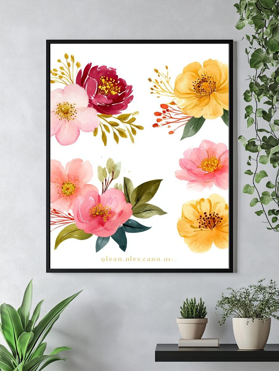 Watercolor Floral Bouquet Print. — room view 4
