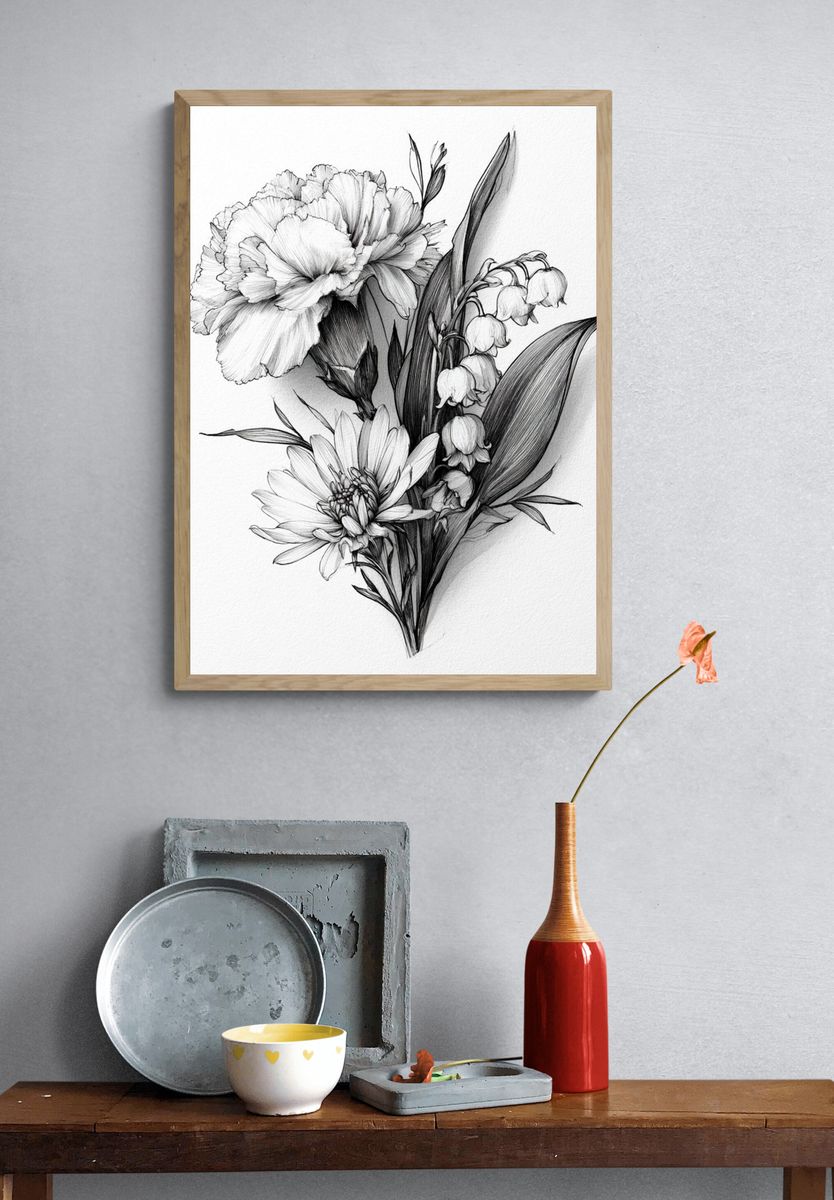 Botanical Floral Sketch Print. — room view 3