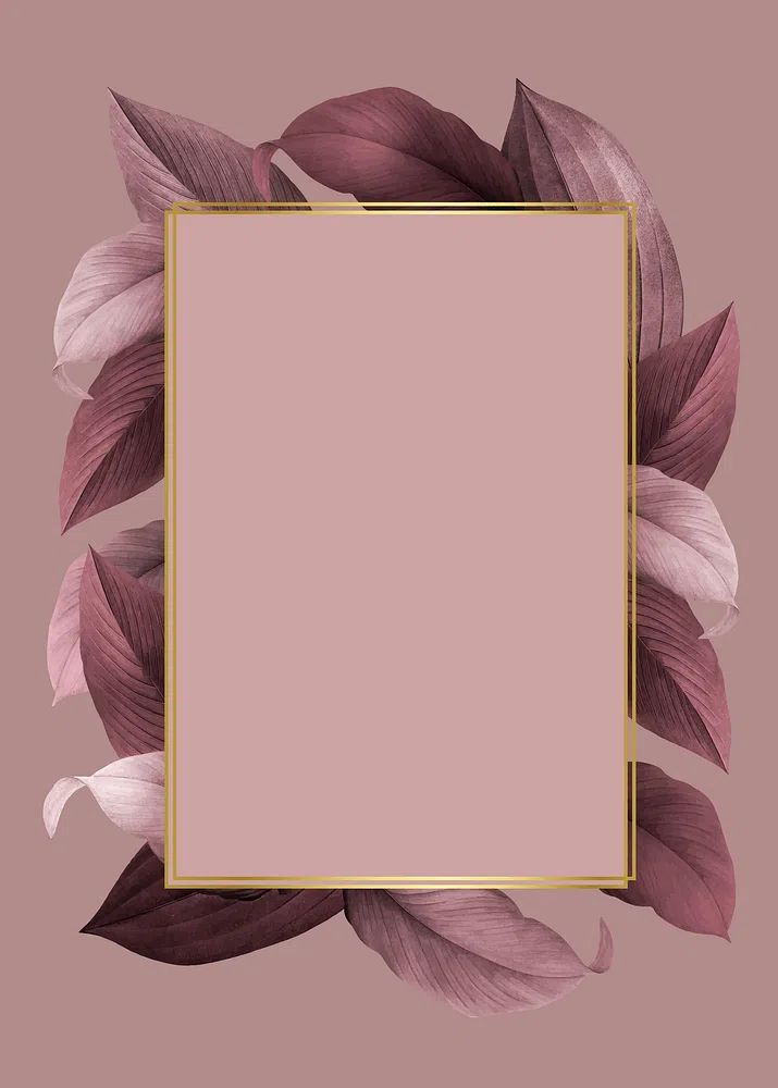 Golden frame pink leafy background. poster detail