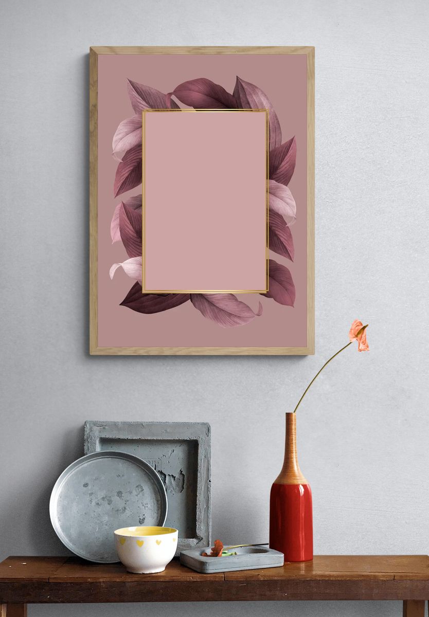 Golden frame pink leafy background. — room view 3