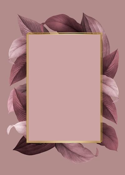 Golden frame pink leafy background.