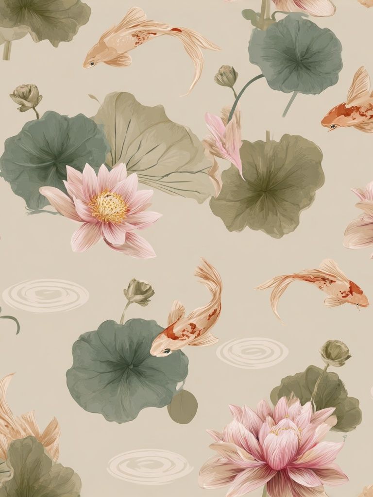 Koi and Lotus Garden Illustration Poster. poster — botanical art