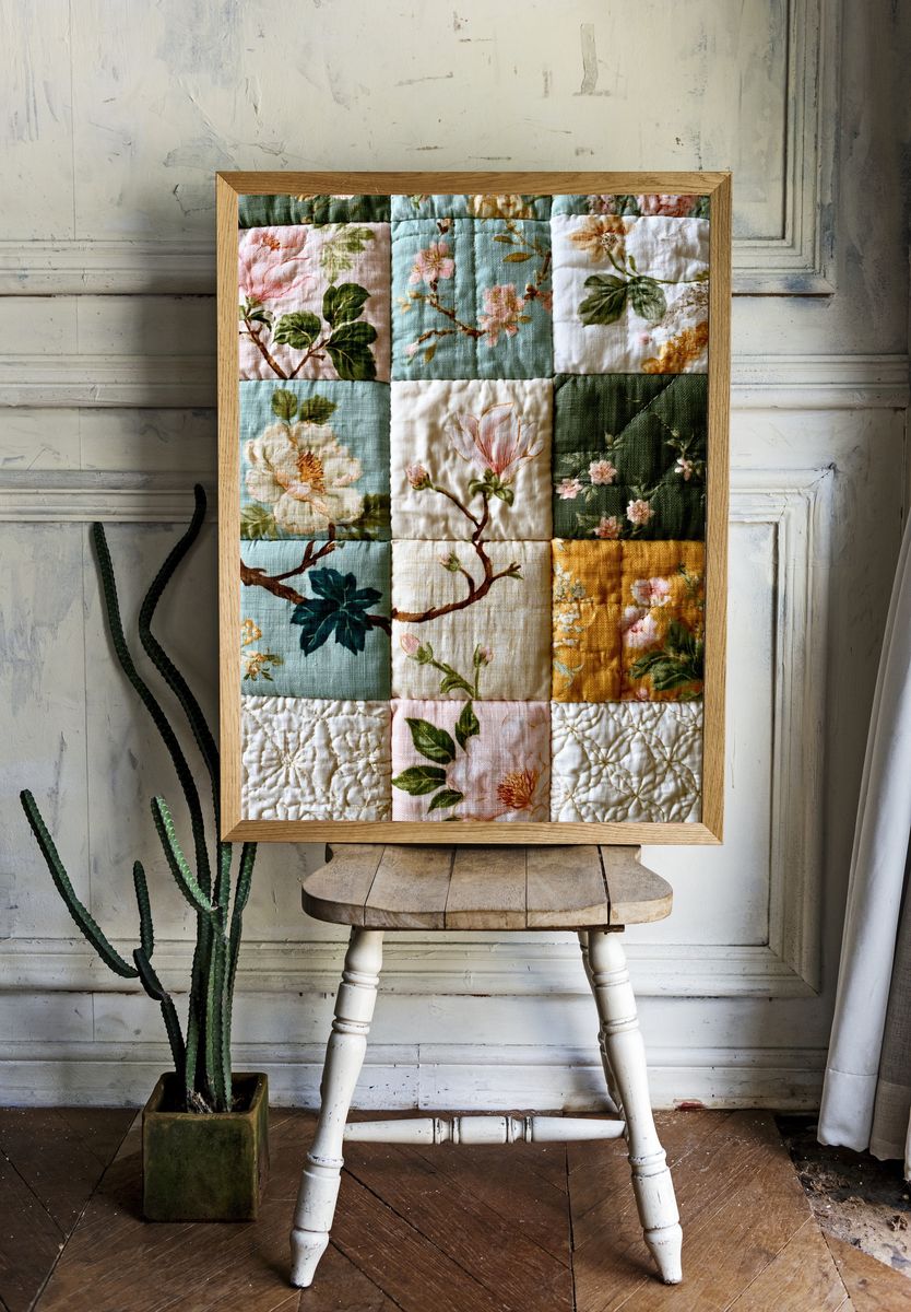 Floral Quilt Botanical Print. room preview