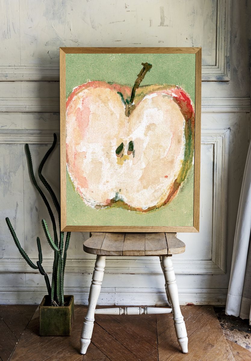 Watercolor Apple Botanical Print. room preview