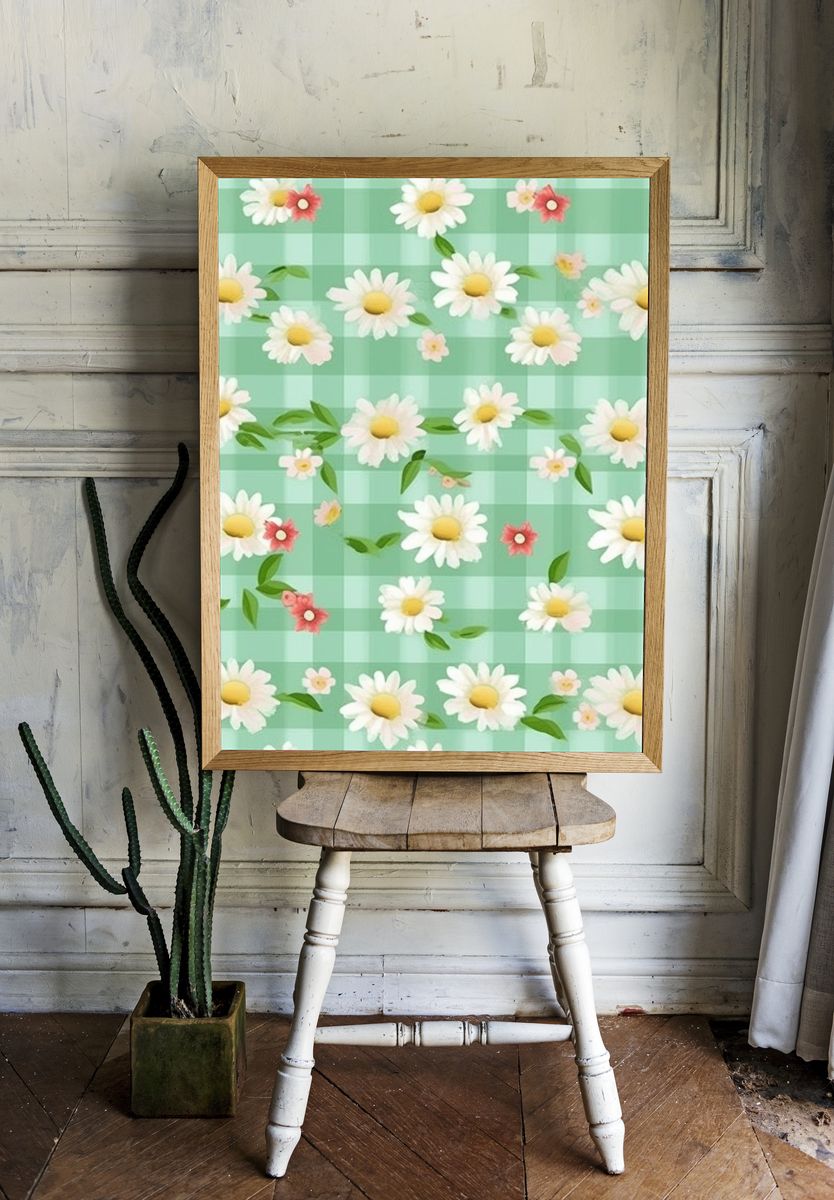 Daisy Checkered Botanical Print. room preview