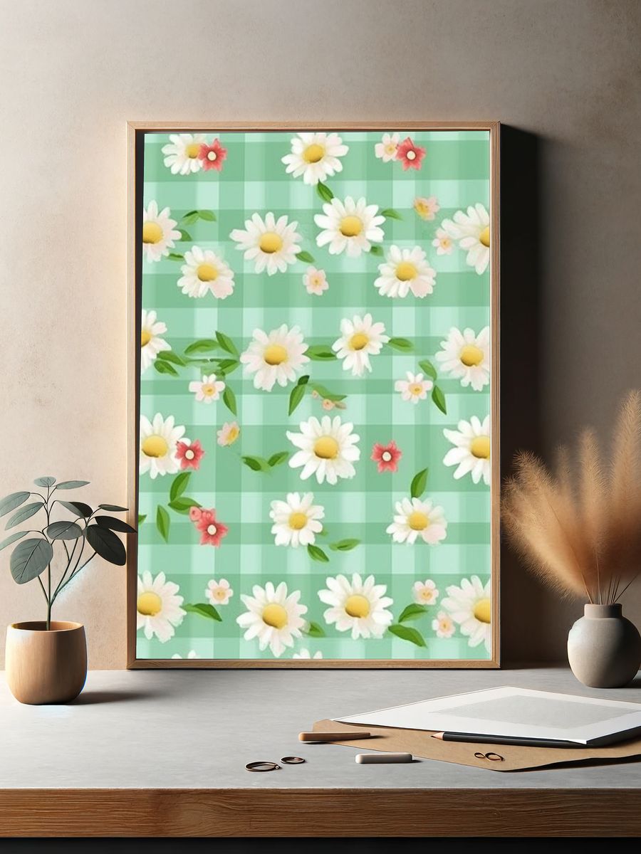 Daisy Checkered Botanical Print. — room view 2