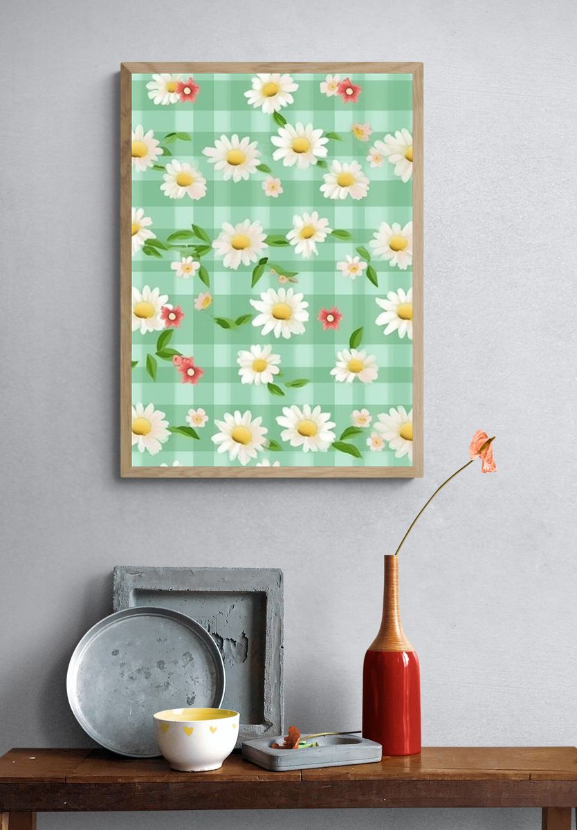 Daisy Checkered Botanical Print. — room view 3