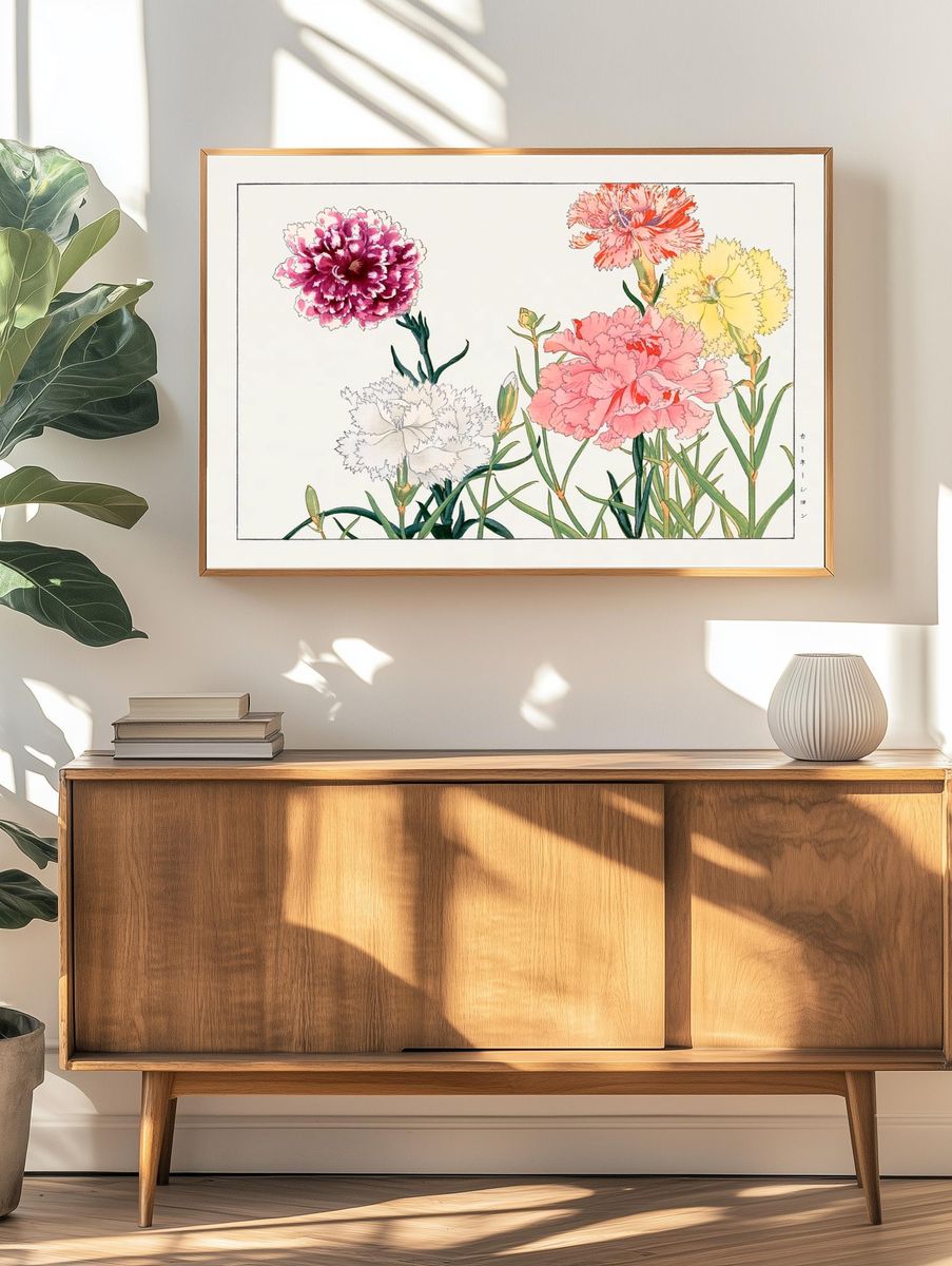 Carnation flower, Japanese woodblock art. — room view 3