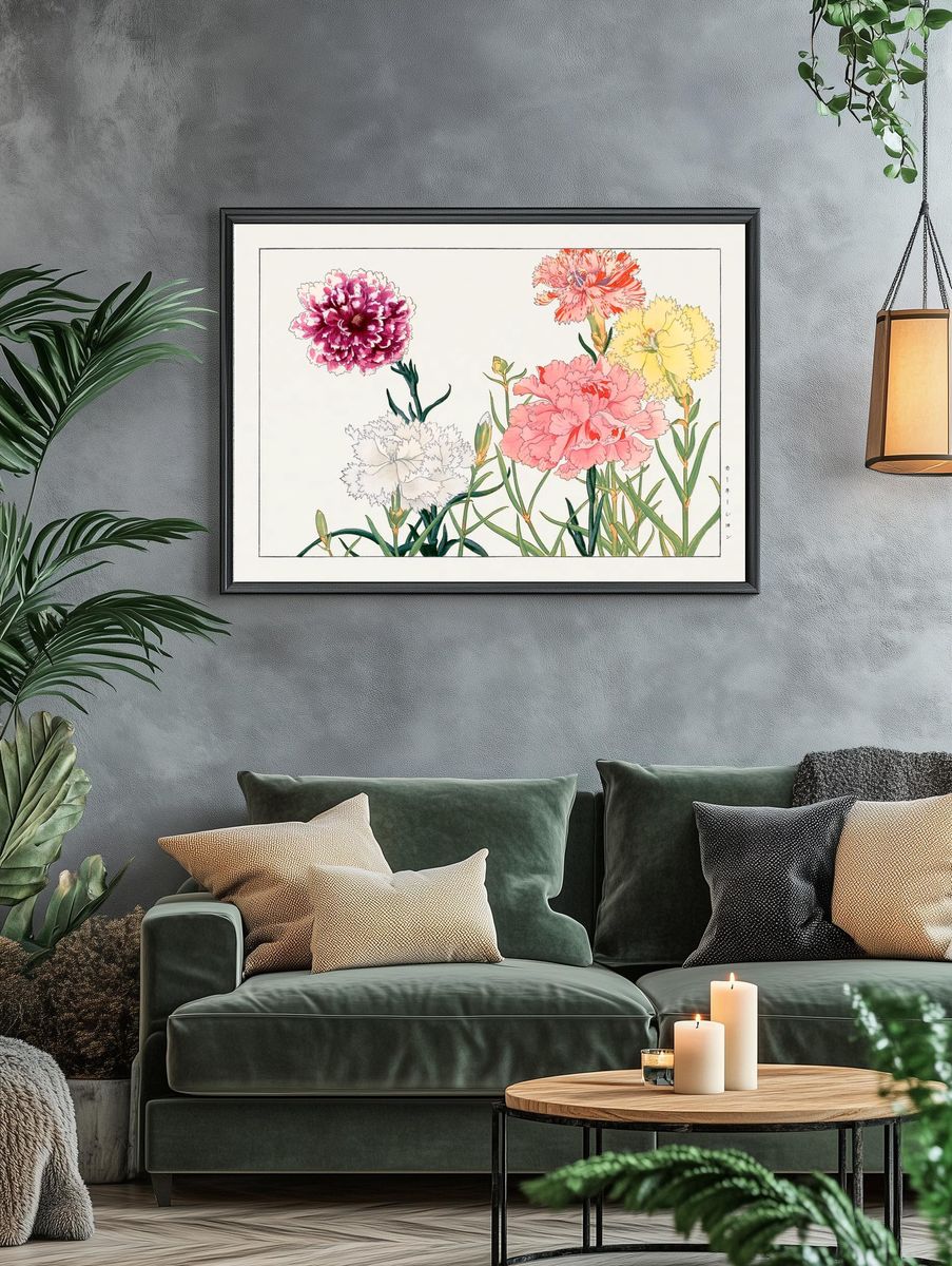Carnation flower, Japanese woodblock art. — room view 4