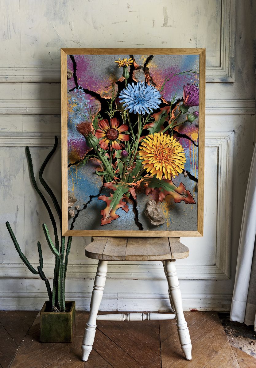 Cracked Bloom Floral Illustration Poster. — room view 1