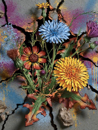 Cracked Bloom Floral Illustration Poster. poster