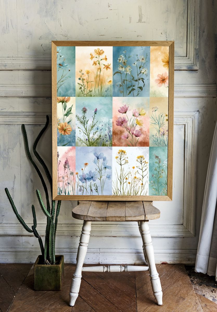 Wildflower Watercolor Botanical Print. room preview