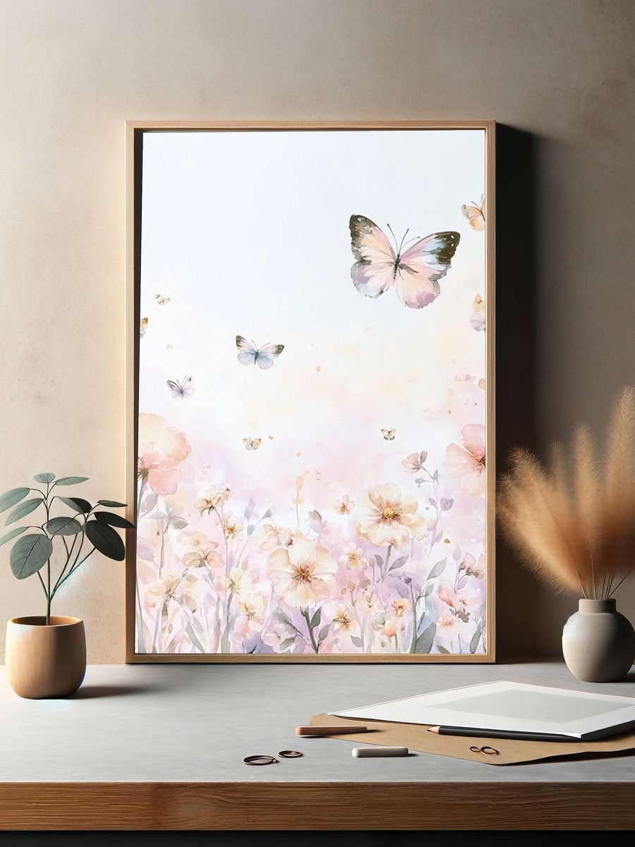Pastel Butterfly Meadow Print. — room view 2