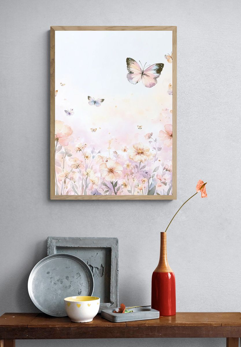 Pastel Butterfly Meadow Print. — room view 3
