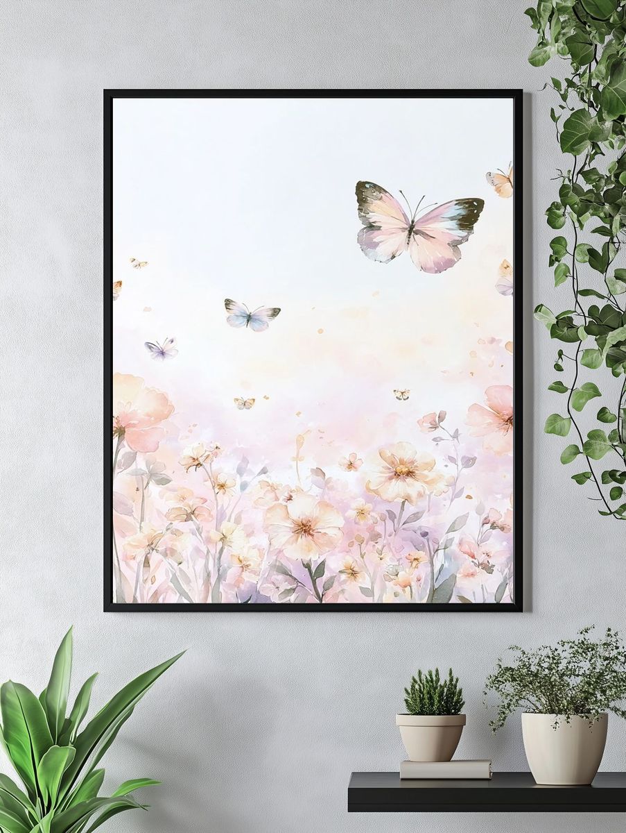 Pastel Butterfly Meadow Print. — room view 4