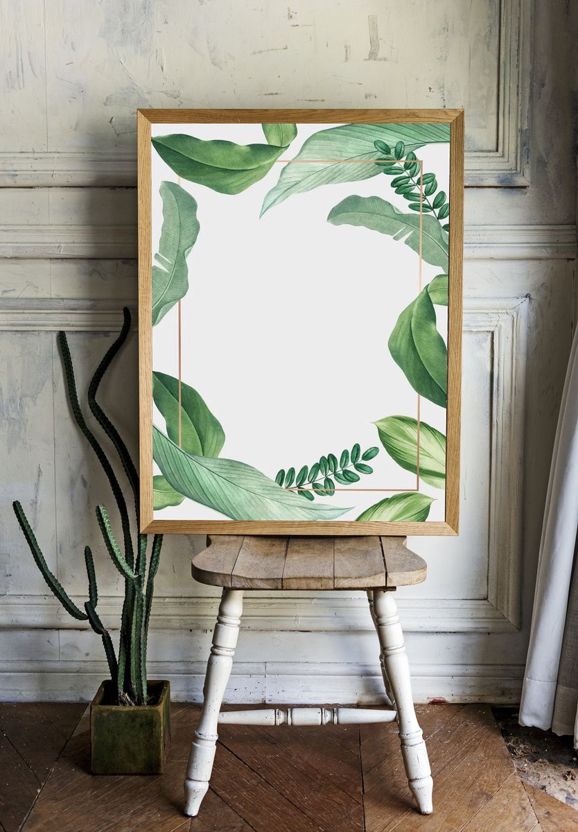 Hand drawn tropical leaves white. room preview