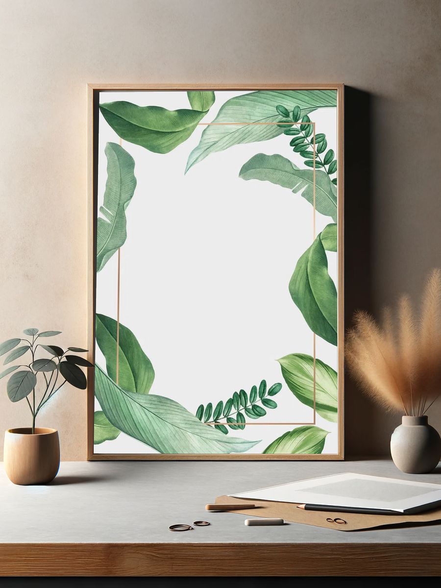 Hand drawn tropical leaves white. — room view 2