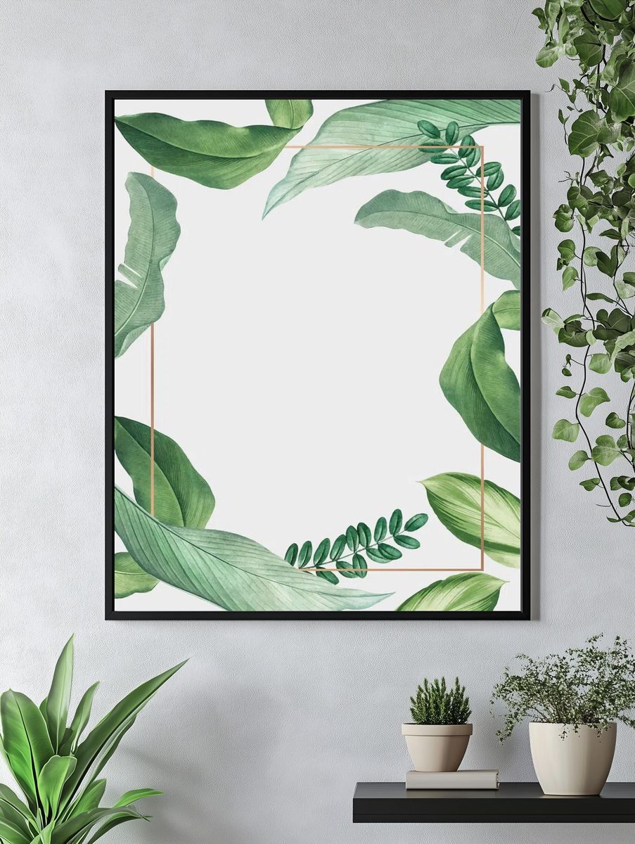 Hand drawn tropical leaves white. — room view 4