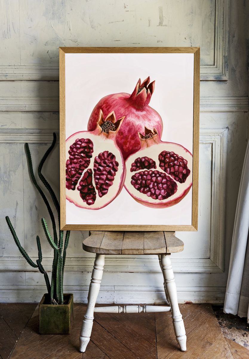 Pomegranate Still Life Illustration Poster. — room view 1