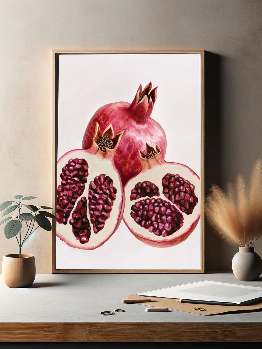 Pomegranate Still Life Illustration Poster. — room view 2