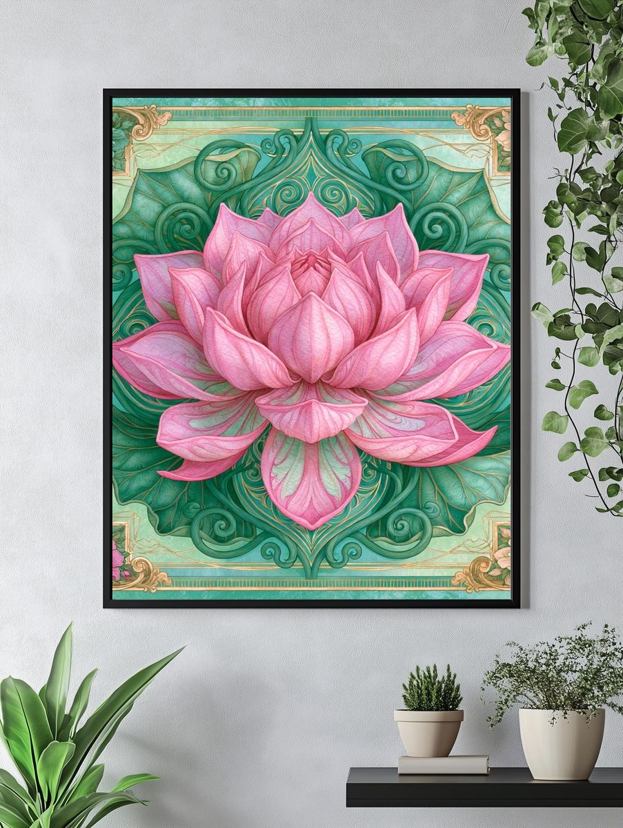 Pink Lotus Botanical Poster. — room view 4