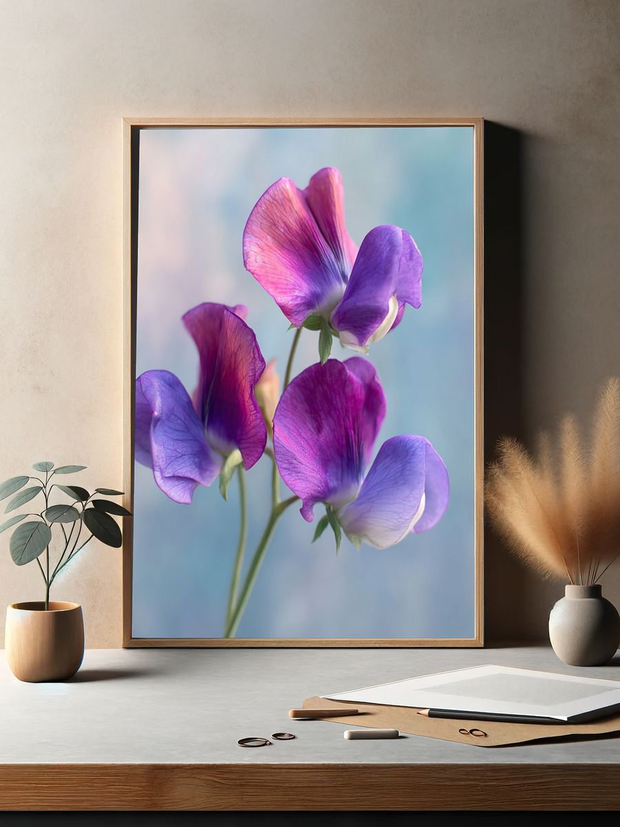 Sweet Pea Blooms Botanical Print. — room view 2