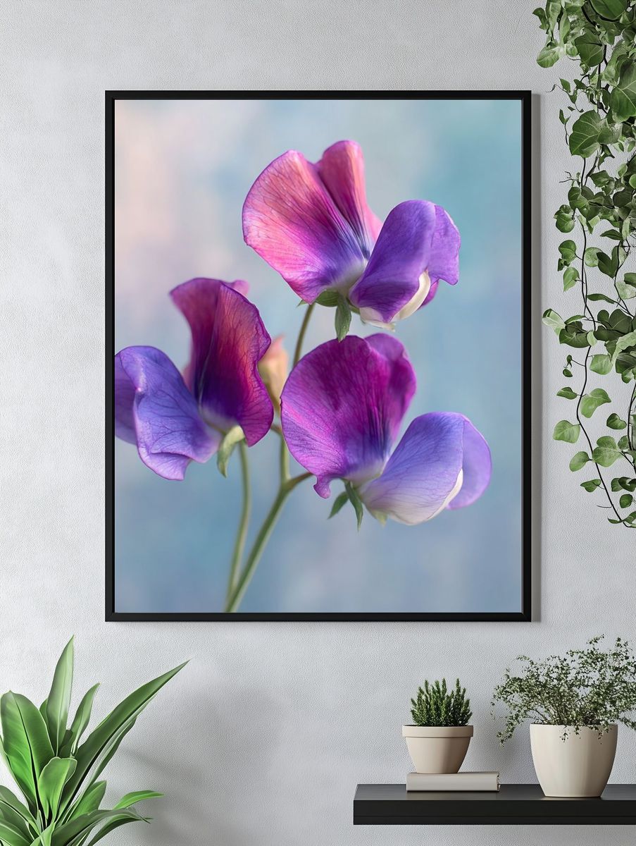 Sweet Pea Blooms Botanical Print. — room view 4
