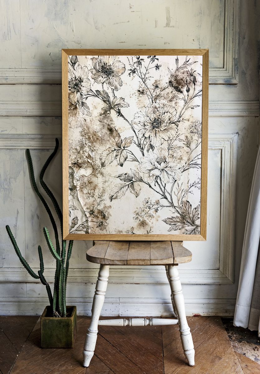 Vintage Botanical Floral Poster. — room view 1