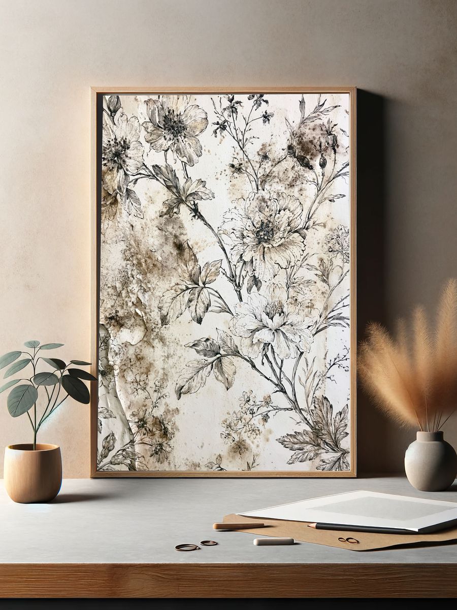 Vintage Botanical Floral Poster. — room view 2