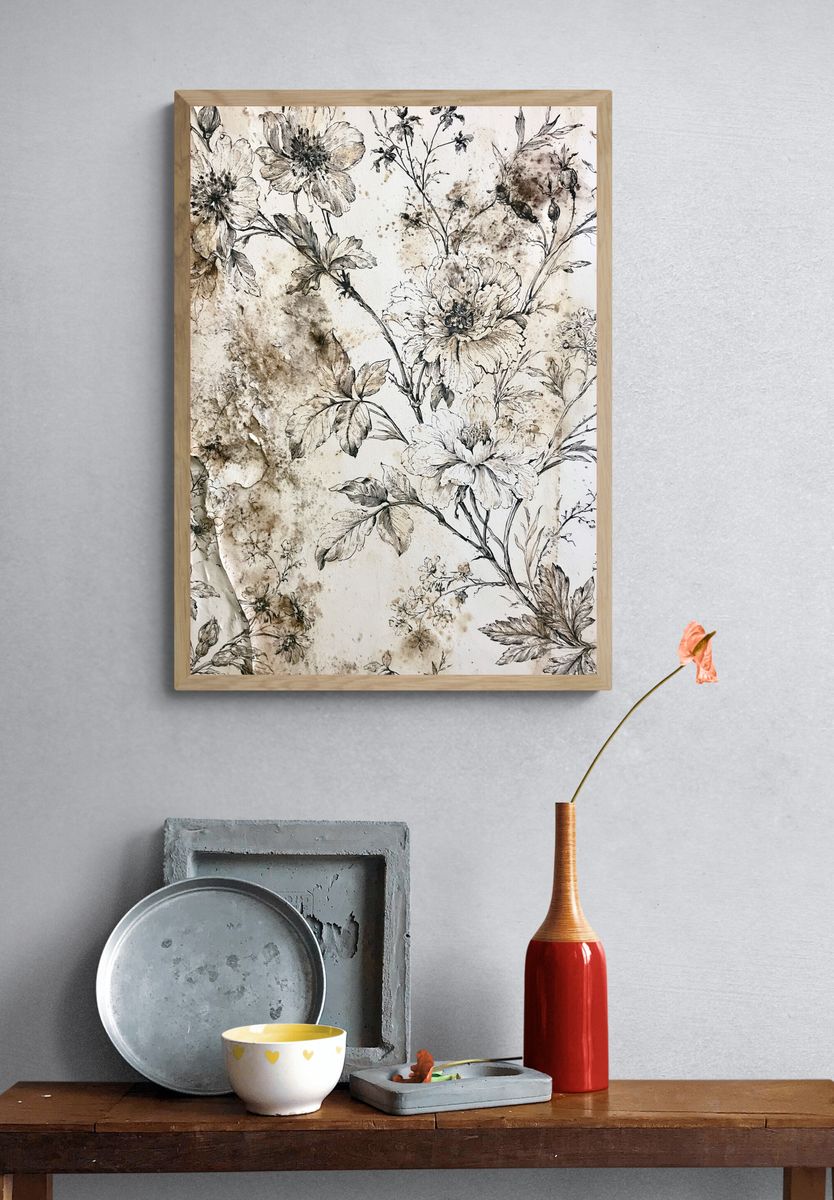 Vintage Botanical Floral Poster. — room view 3