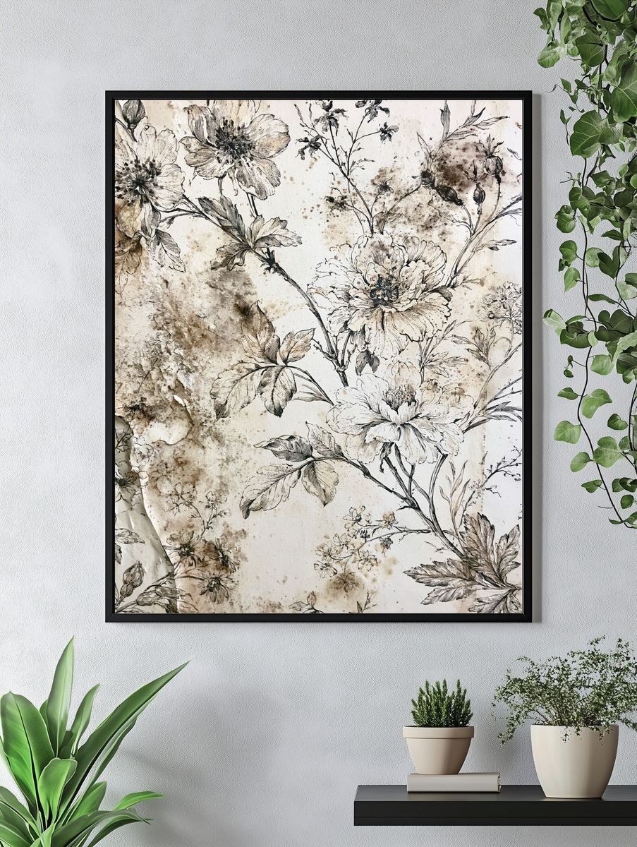 Vintage Botanical Floral Poster. — room view 4