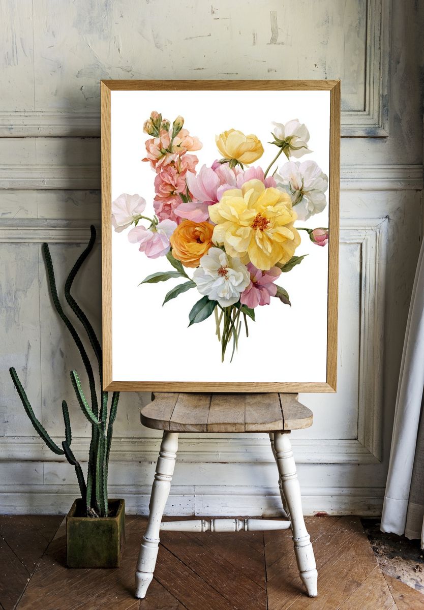 Pastel Floral Bouquet Watercolor Poster. room preview