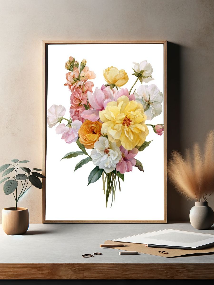 Pastel Floral Bouquet Watercolor Poster. — room view 2