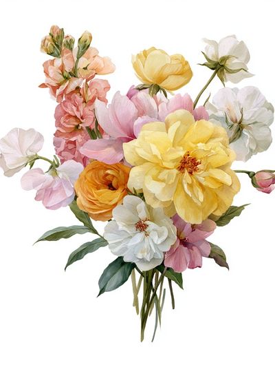 Pastel Floral Bouquet Watercolor Poster.