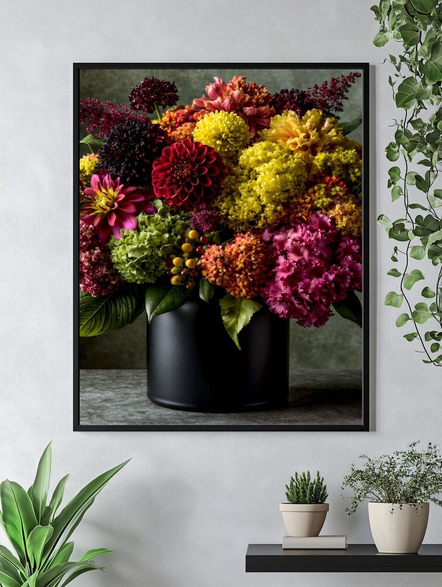 Vibrant Dahlia Bouquet Poster. — room view 4