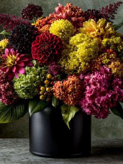 Vibrant Dahlia Bouquet Poster.