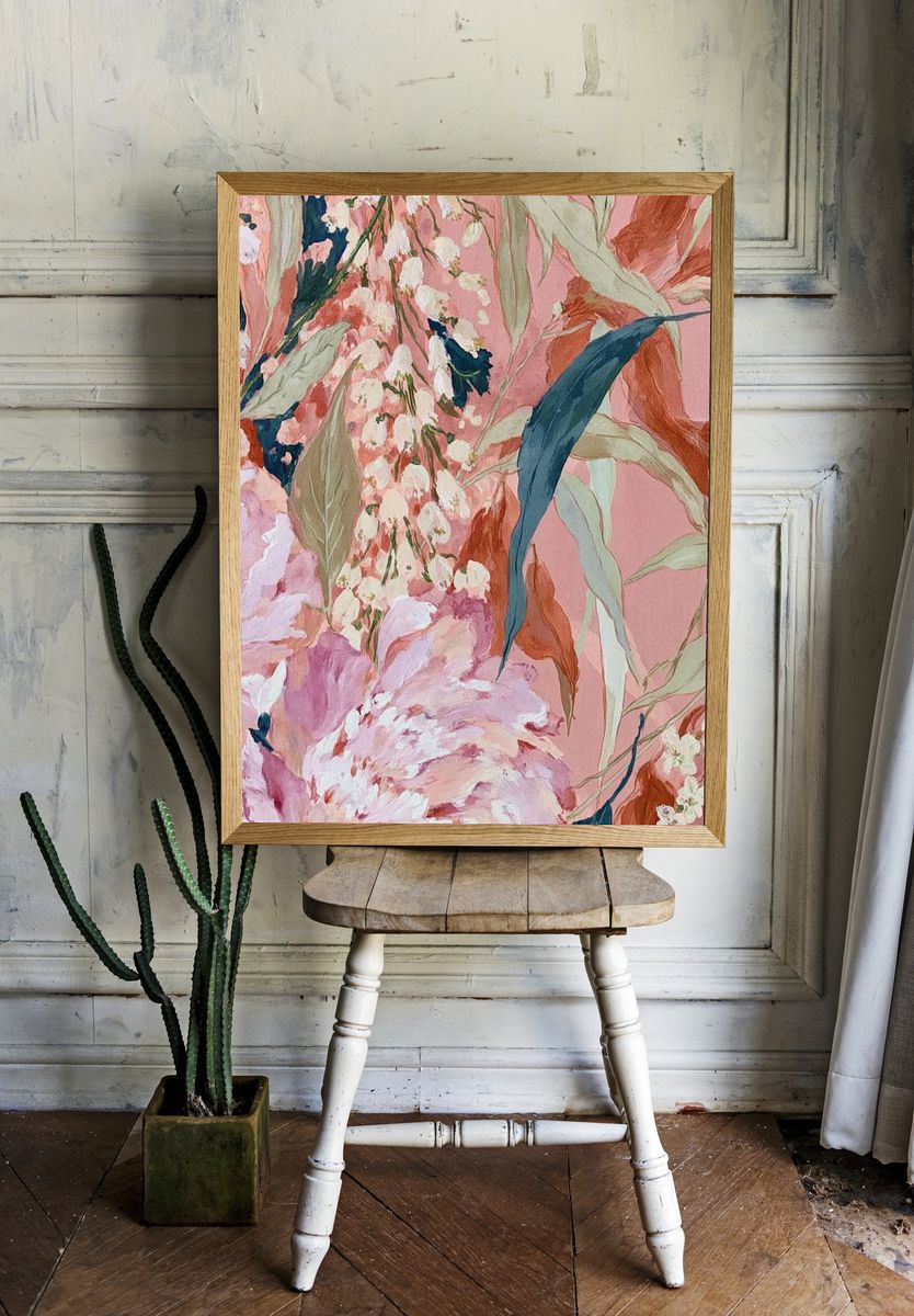 Pink Floral Botanical Poster. room preview