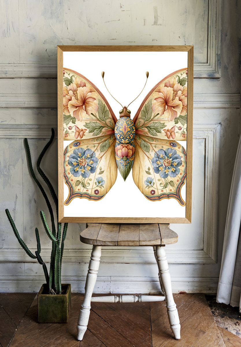 Floral Butterfly Watercolor Print. room preview