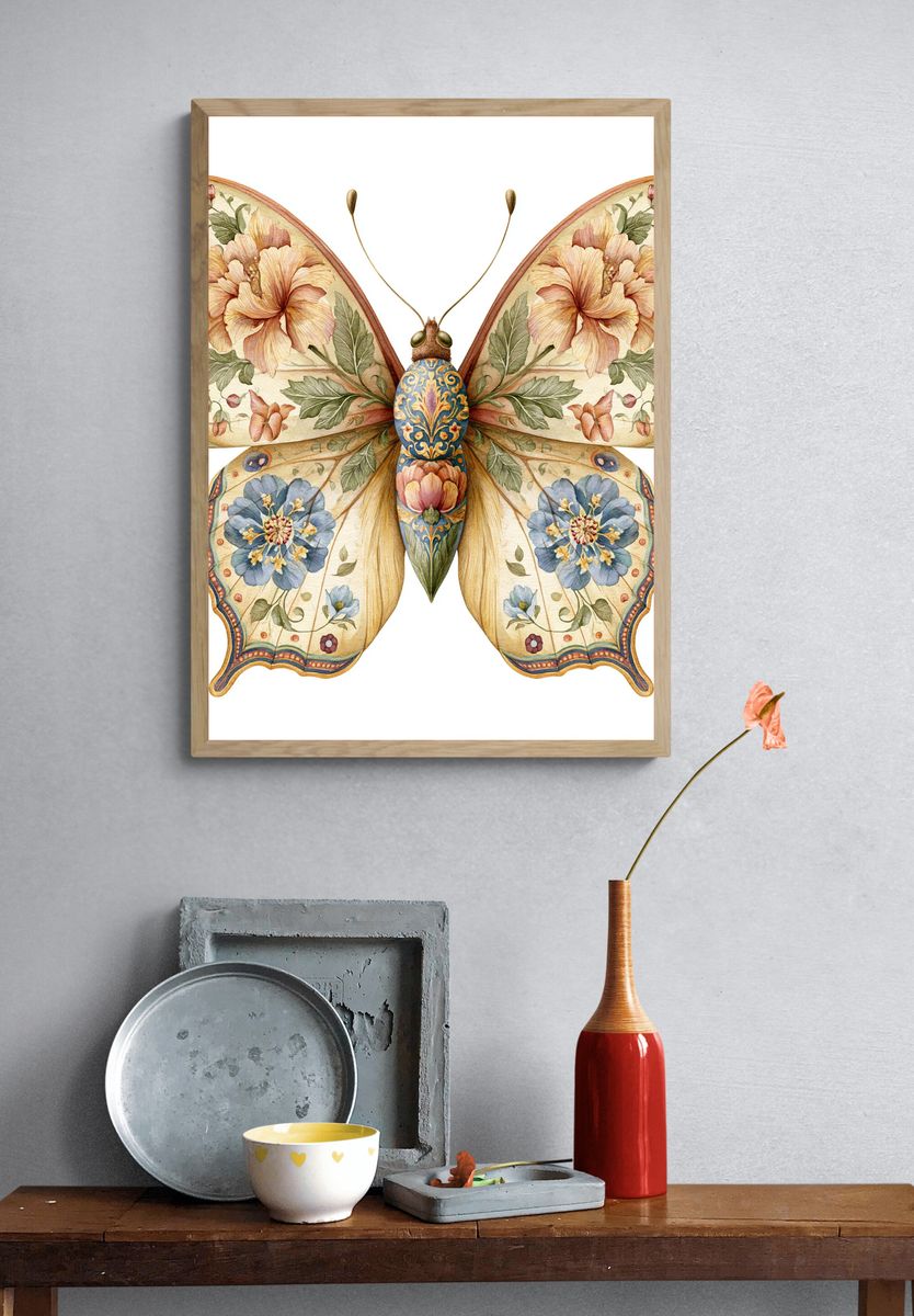 Floral Butterfly Watercolor Print. — room view 3